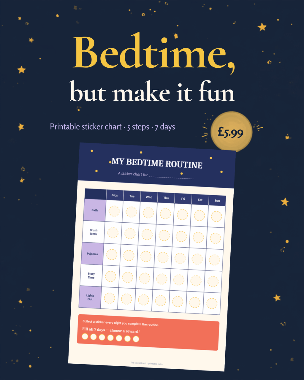 My Bedtime Routine printable sticker chart, £5.99