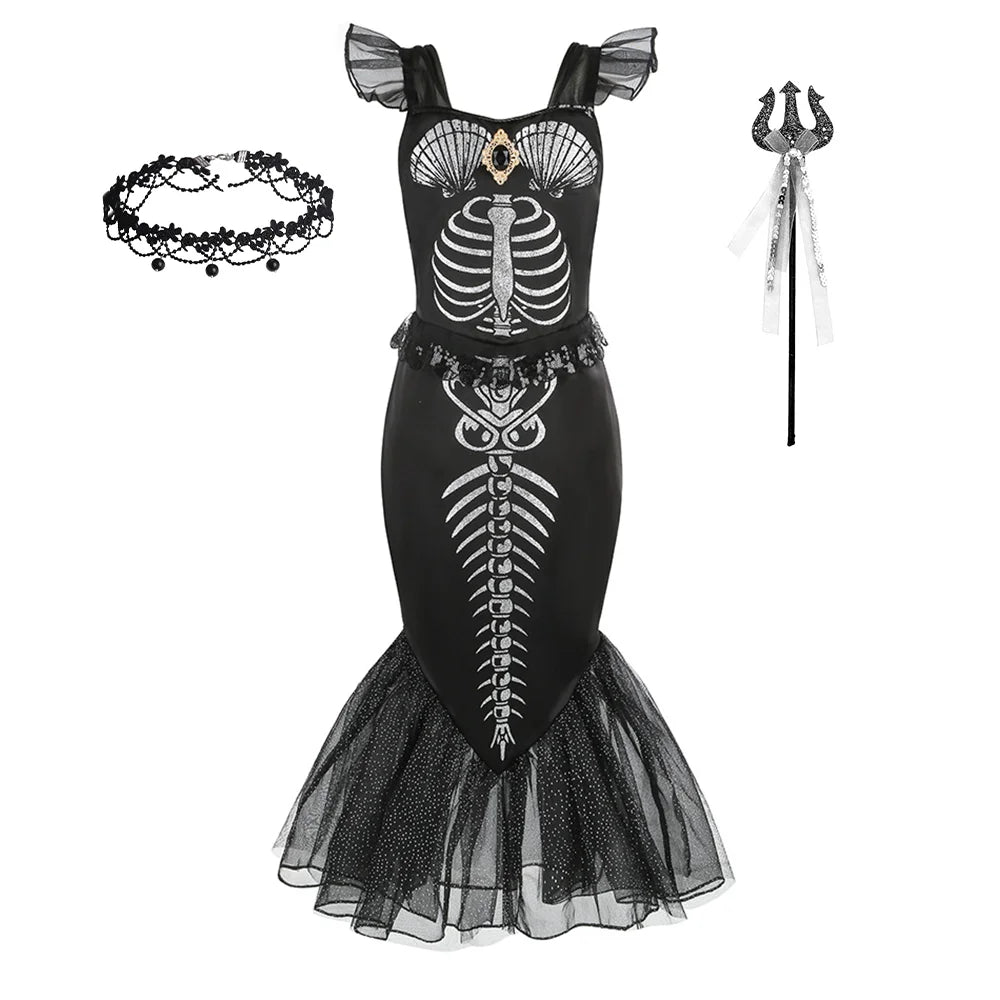 Gothic Mermaid Skeleton Dress – Ages 2–10