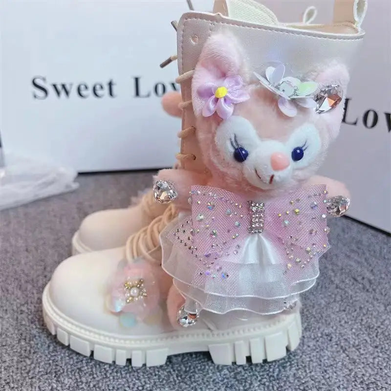 Girls' High Boots 2026 Winter Girls' Cartoon Sweet Plush Pri
