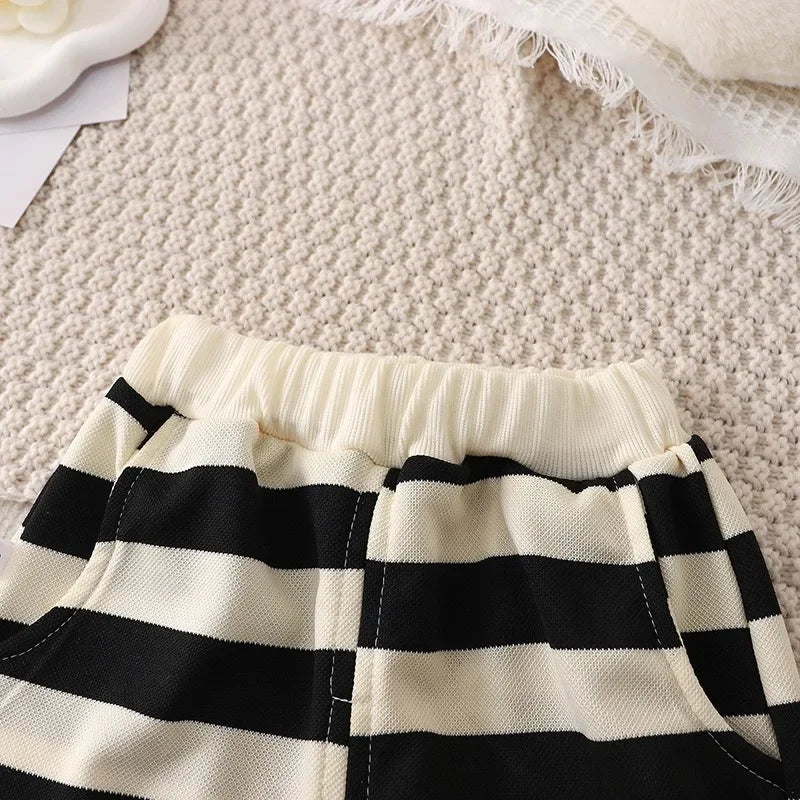 Summer Children Sets Boys Girls Short-sleeved Striped T-shir