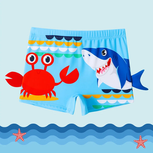 Boys Beach Trunks Toddler Boy Cartoon Crab And Shark Graphic