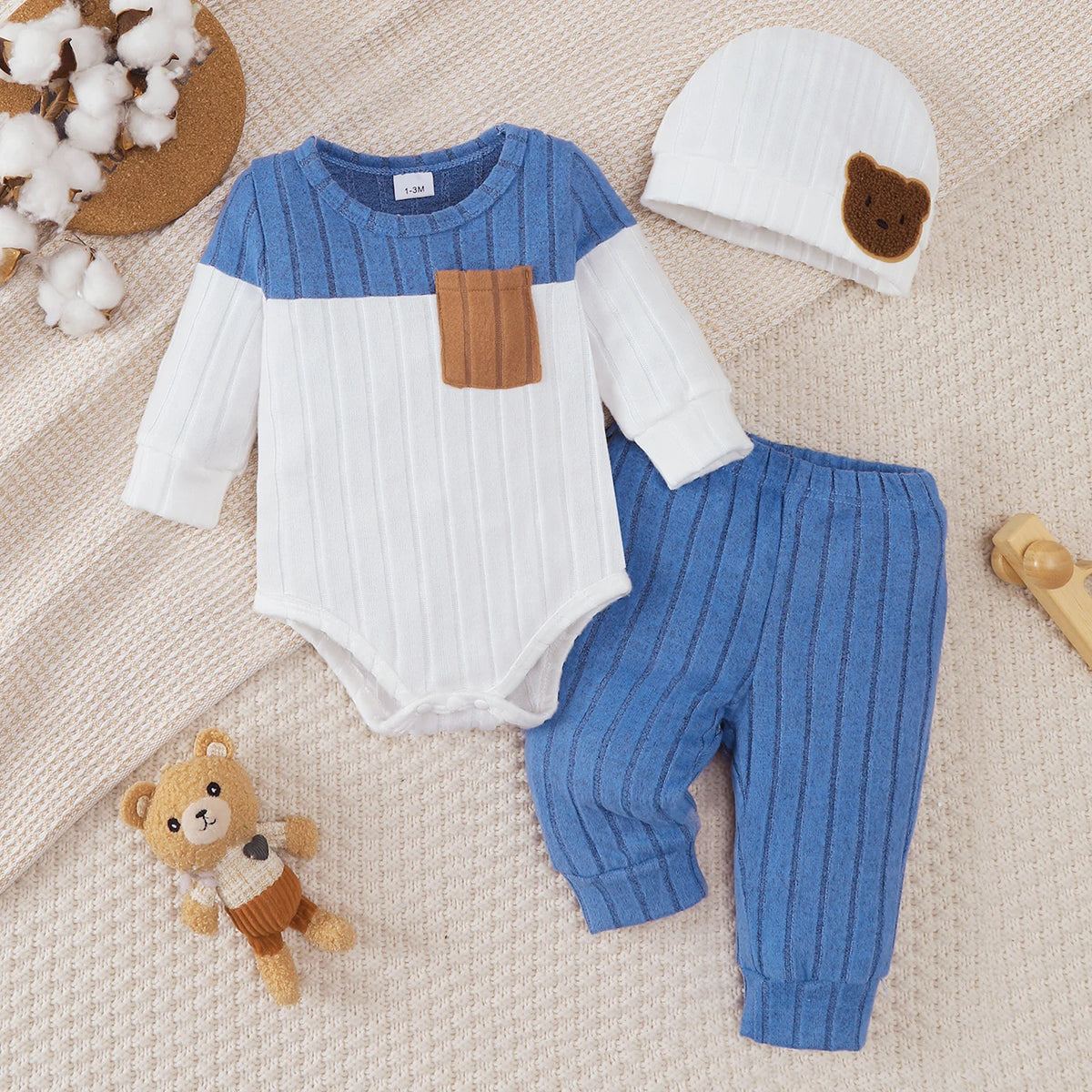 3Pcs/Set of Newborn Baby Boy Color Blocked Long Sleeved Body