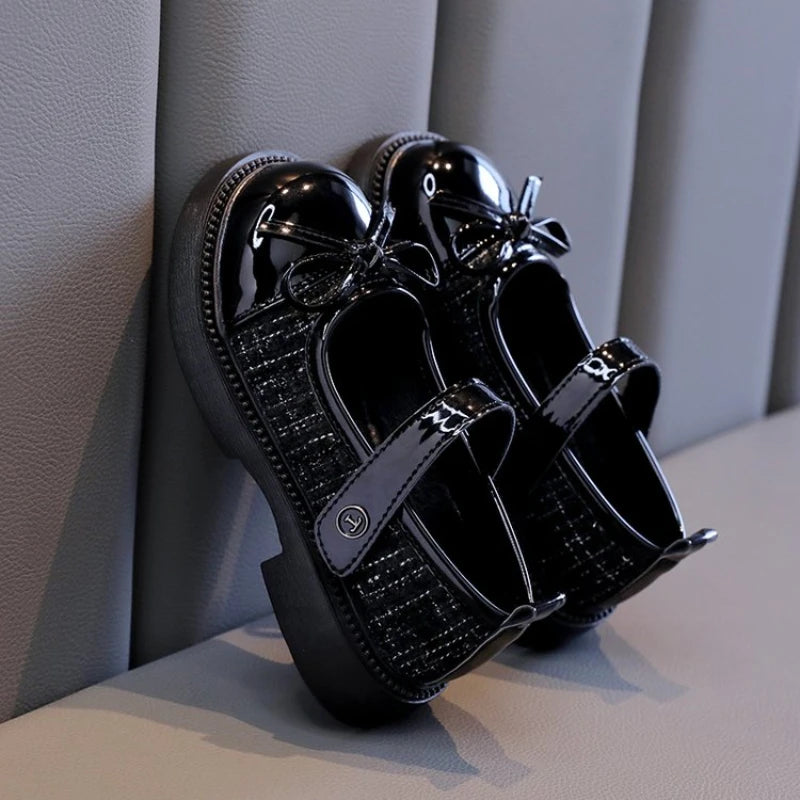 Spring Autumn Children's Leather Shoes with Bowknot Versatil