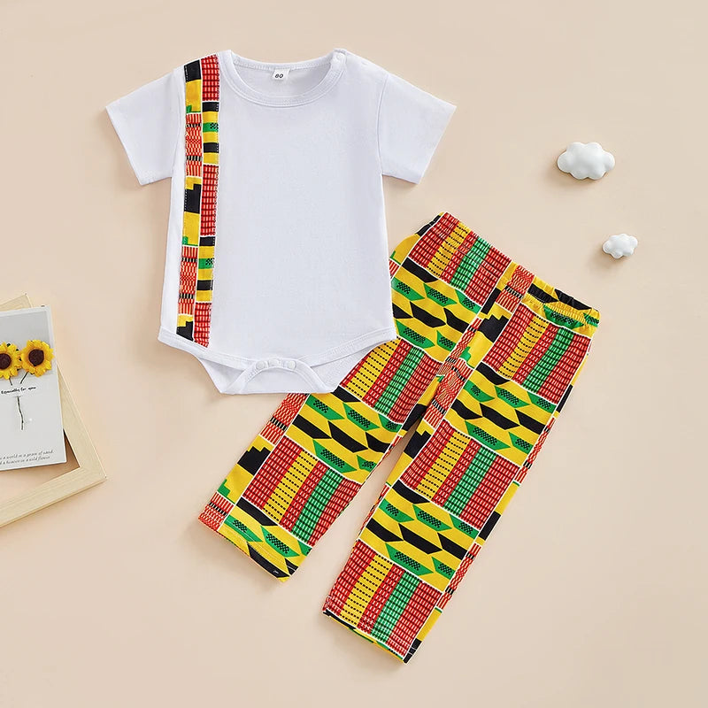 African Print Baby Romper & Trousers Set