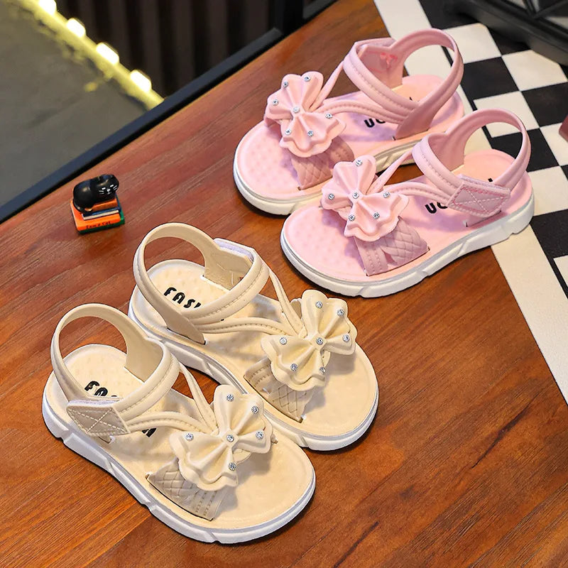 Summer Bow Pearl Ornament Flat Sandals For Girls Aged 1-7 Ch