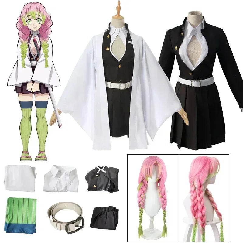 Anime Kanroji Mitsuri Cosplay Costume Kimono Haori Dress Wig