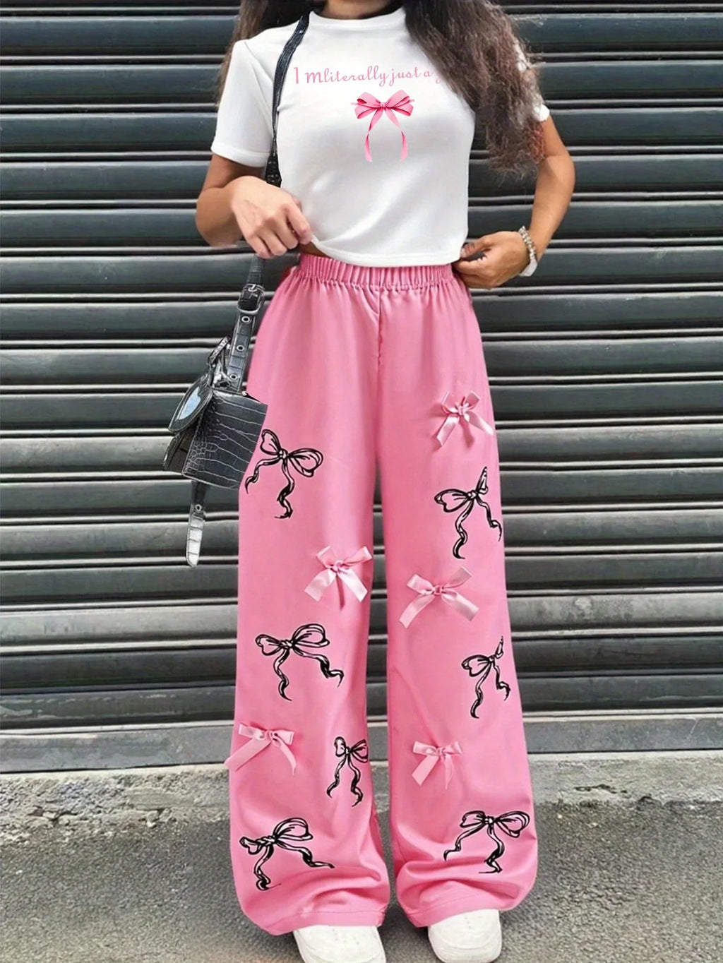 Girls' Casual Long Pants Set, Youth Girls' Letter-Print Shor