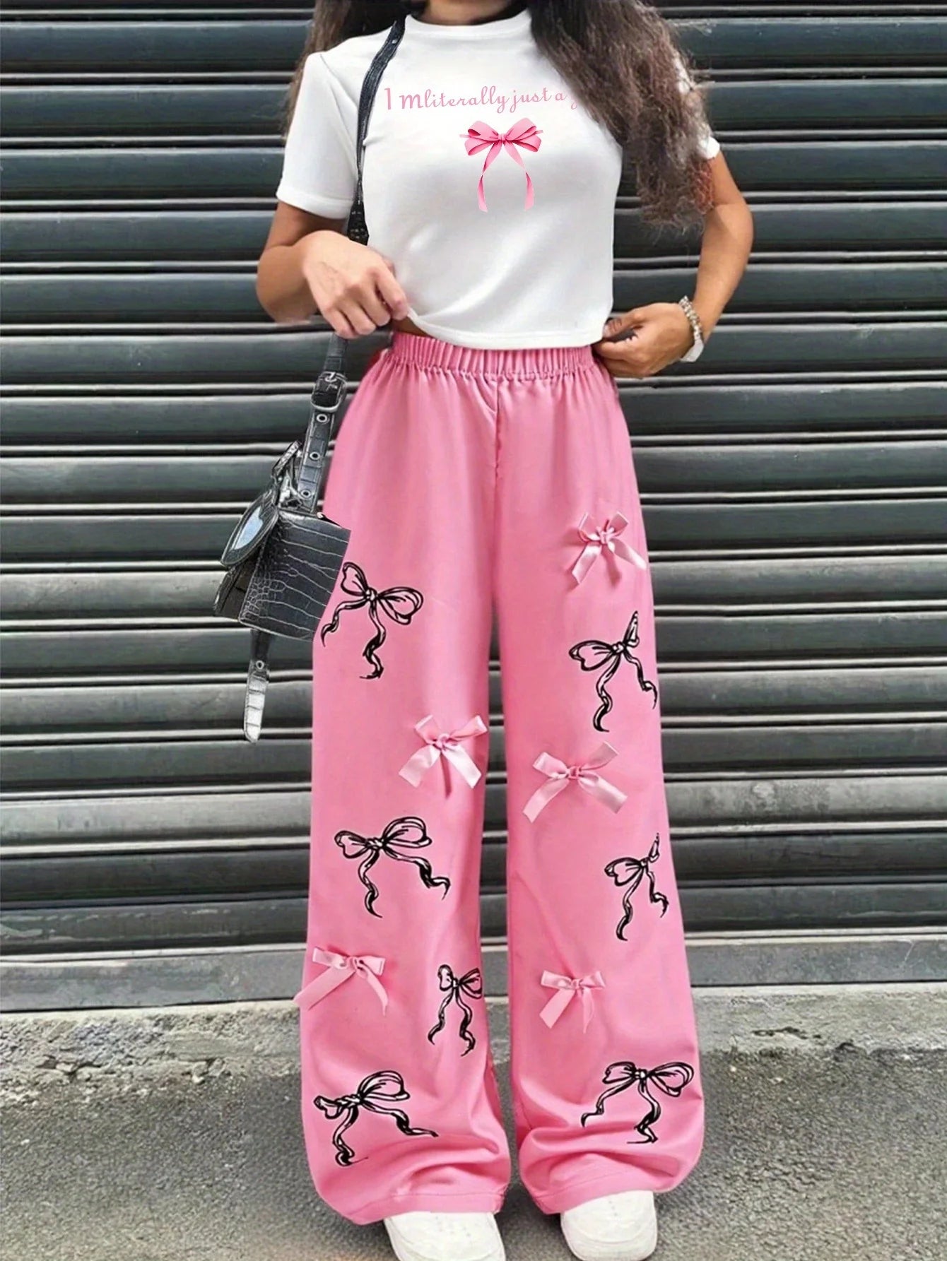 Girls' Casual Long Pants Set, Youth Girls' Letter-Print Shor