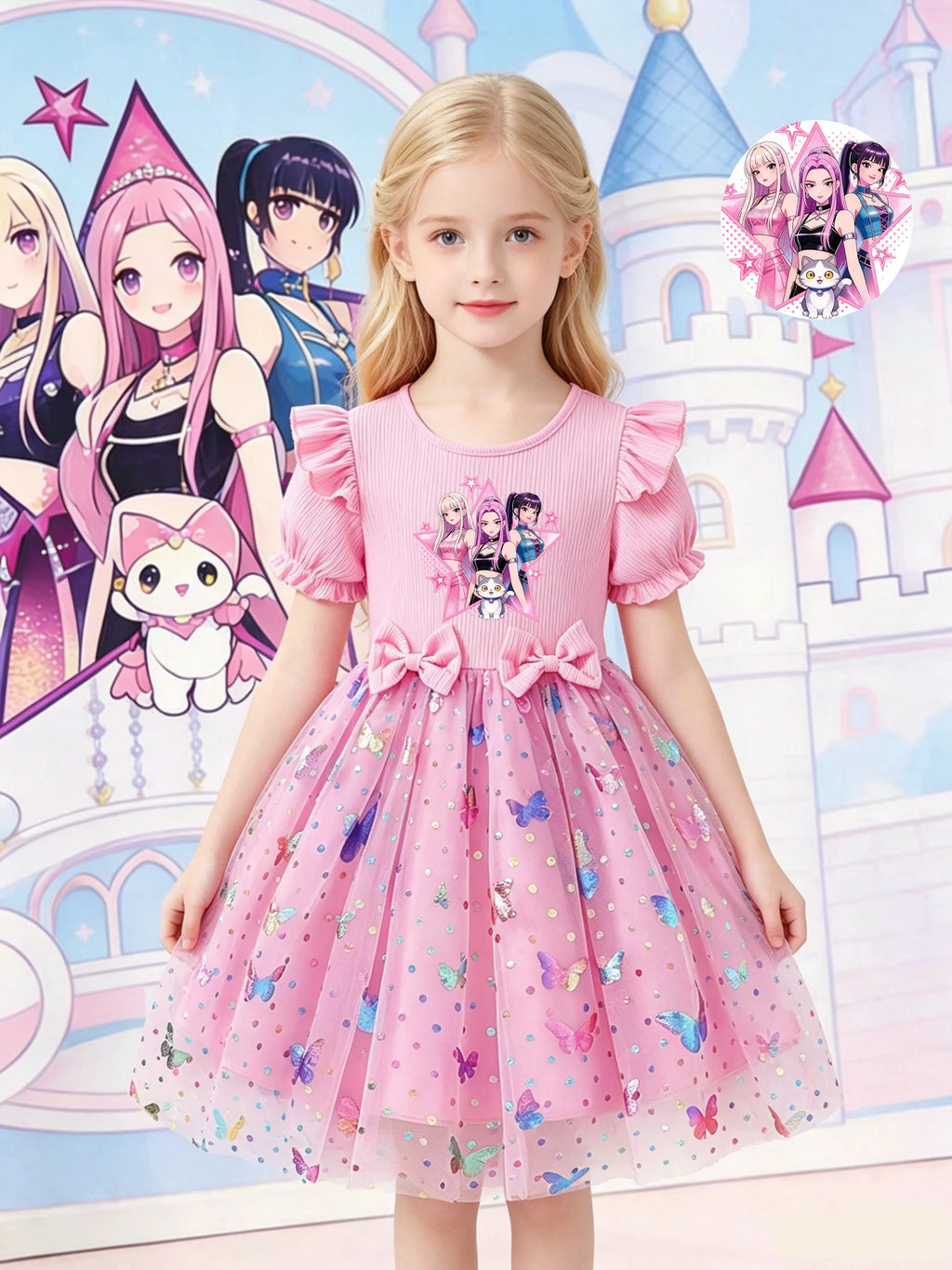 Dreamy Style Kids Princess Dress, Purple, K-POP Cartoon Prin