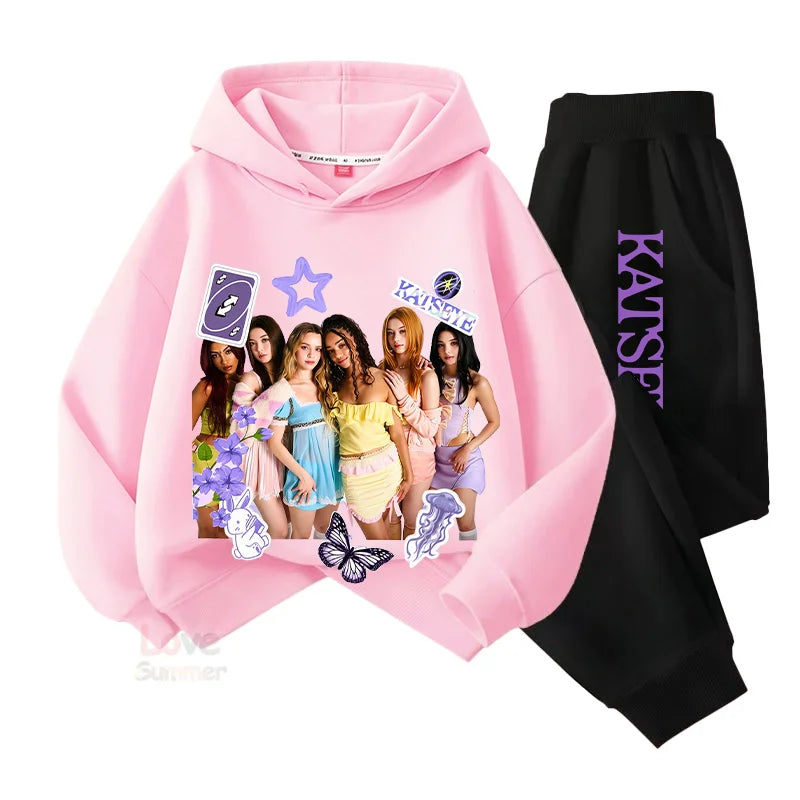 2026 autumn Katseye hoodie Girls Top Long Pant Two Piece Sui