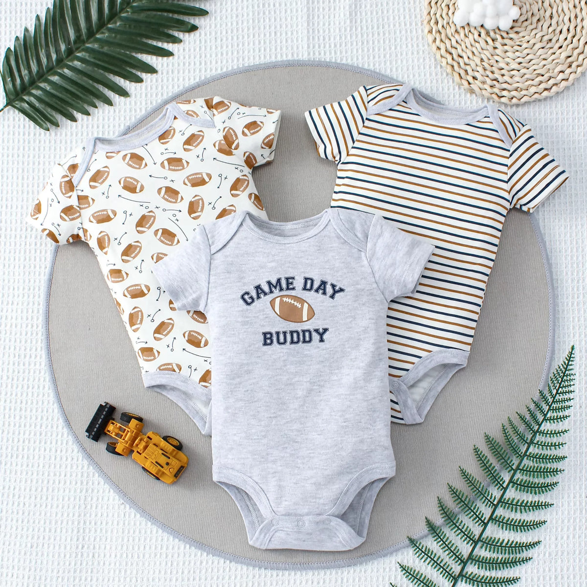 Dino Stripe Three-Piece Baby Romper Set