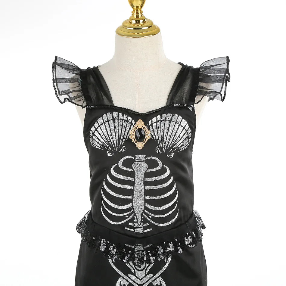 Gothic Mermaid Skeleton Dress – Ages 2–10