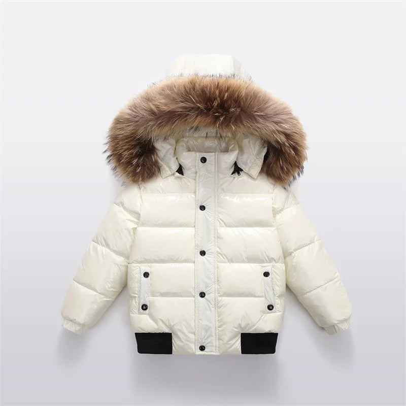 2-10Y Children's Genuine Down Jacket Kids Large Fur Collar T