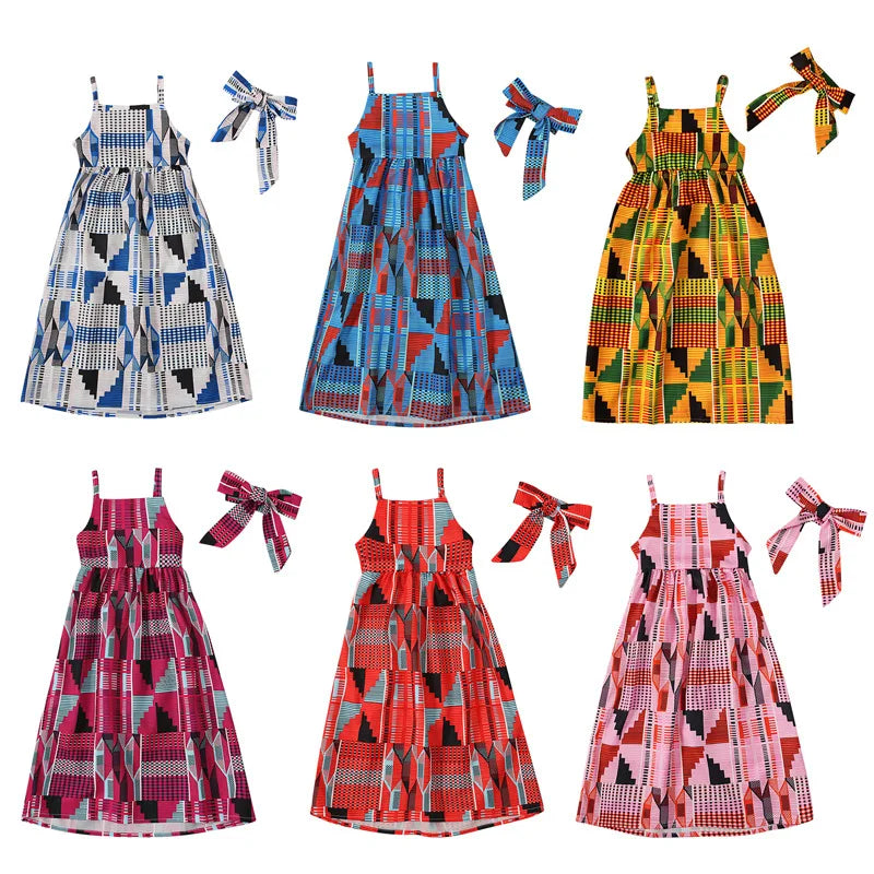 African Dress Kente Print Ankara Kids Girls Summer Tradition