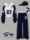 Girls' Autumn Casual Outfit Set: Digital Print Color-Blocked