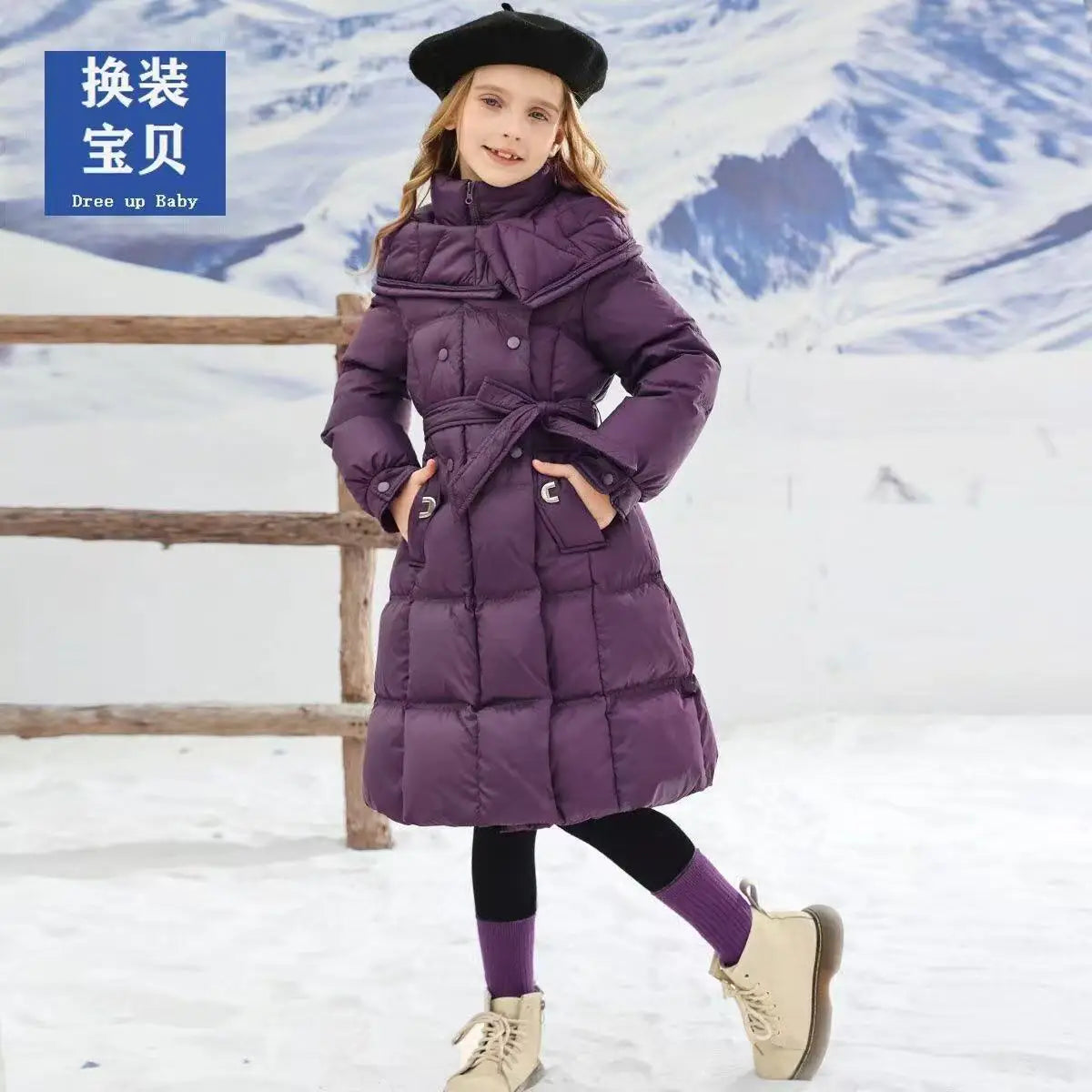 -30℃ Long Style Girls Jacket Winter Solid Color Thick Warm H