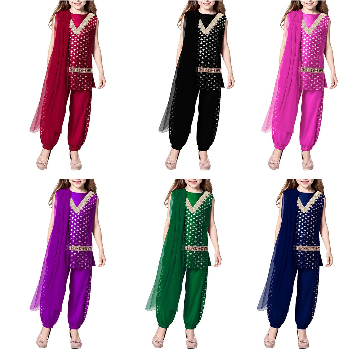Girls Purple Indian Kurta Set with Dupatta