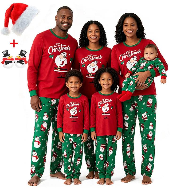 Santa Claus Snowman Print Matching Family Christmas Pajamas