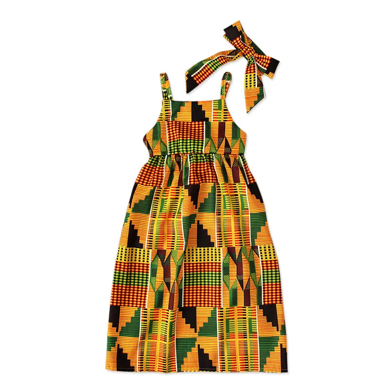African Dress Kente Print Ankara Kids Girls Summer Tradition