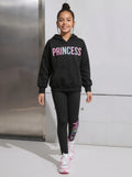 Girls Letter Print Long Sleeve Hoodie with Skinny Pants Set