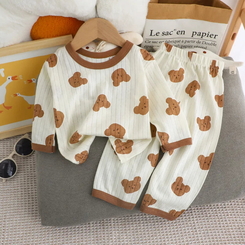 Cute Bear Print Baby Clothing Set Children Long Sleeve+ Pant