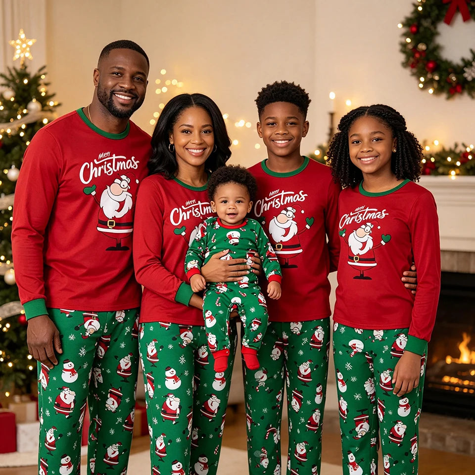 Santa Claus Snowman Print Matching Family Christmas Pajamas