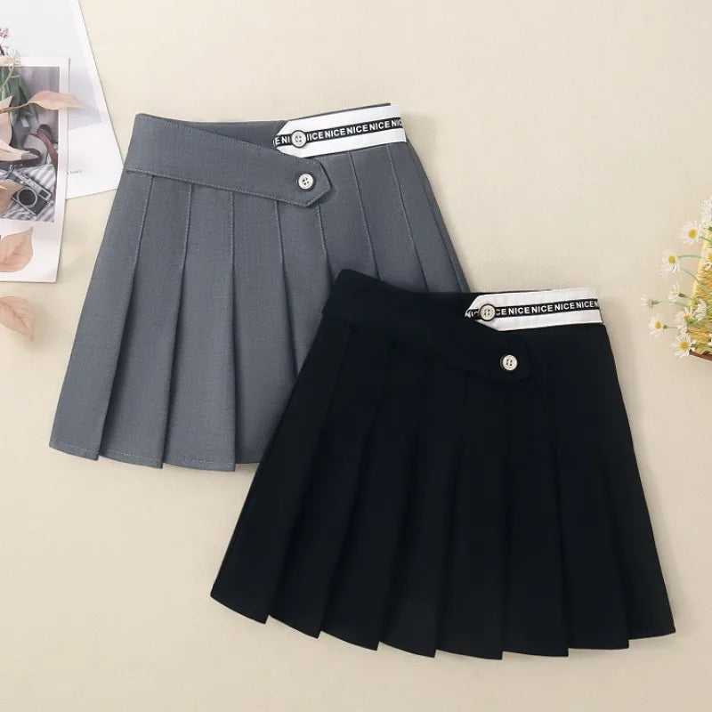 Teenage Girls Pleated Skirt Casual Grey School Skirt for Kid