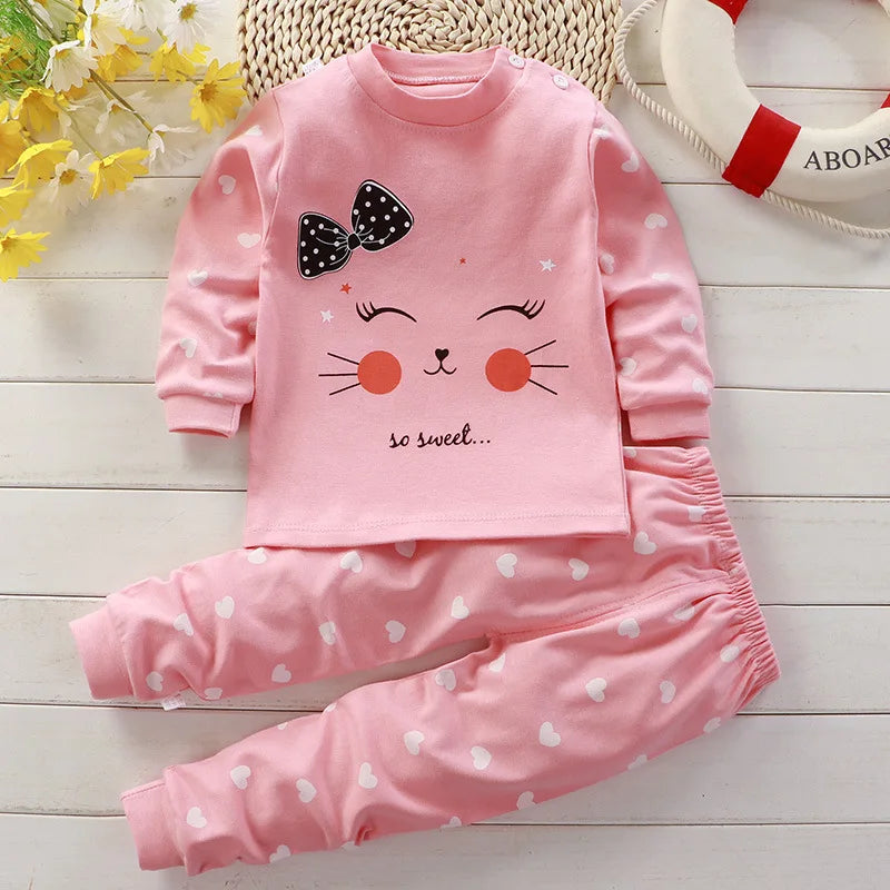 Autumn Sleepwear Pajamas For Girls Boys Long Sleeve Tops+Pan