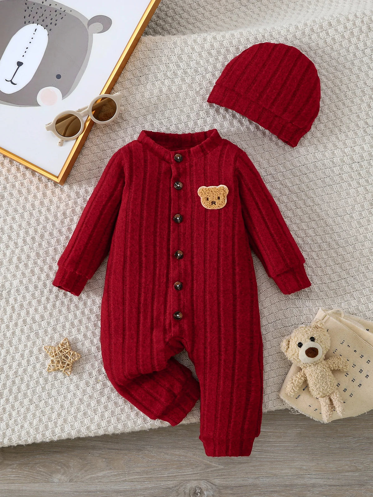 Red Bear Onesie & Hat Set – Baby 1-18 Months