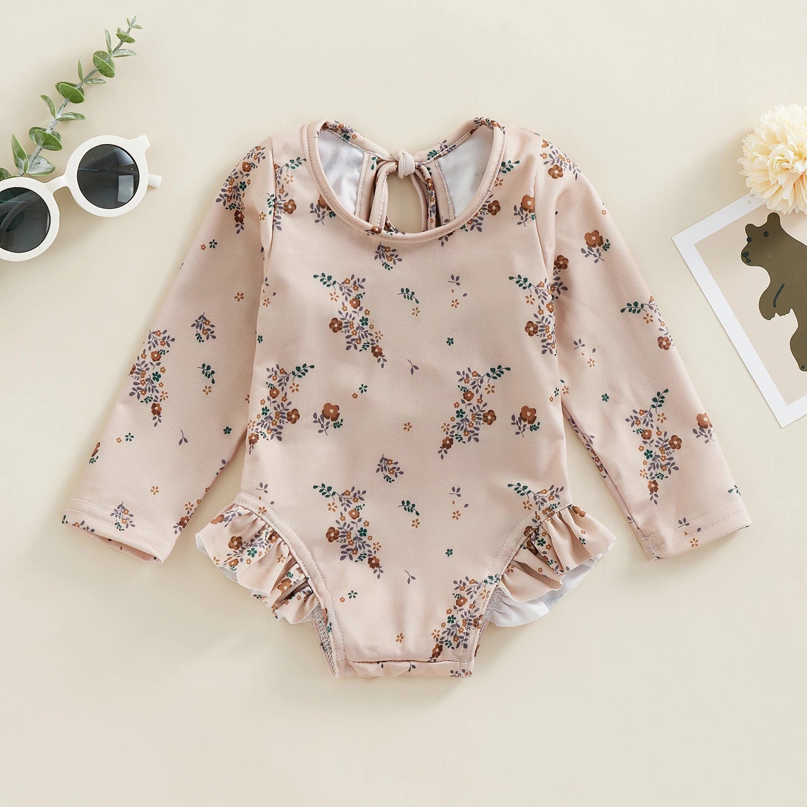 Kids Baby Girl Summer Swimwear Floral Print Backless Ruffles
