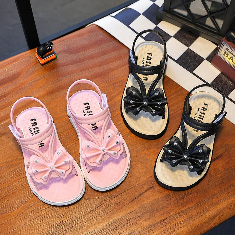 Summer Bow Pearl Ornament Flat Sandals For Girls Aged 1-7 Ch