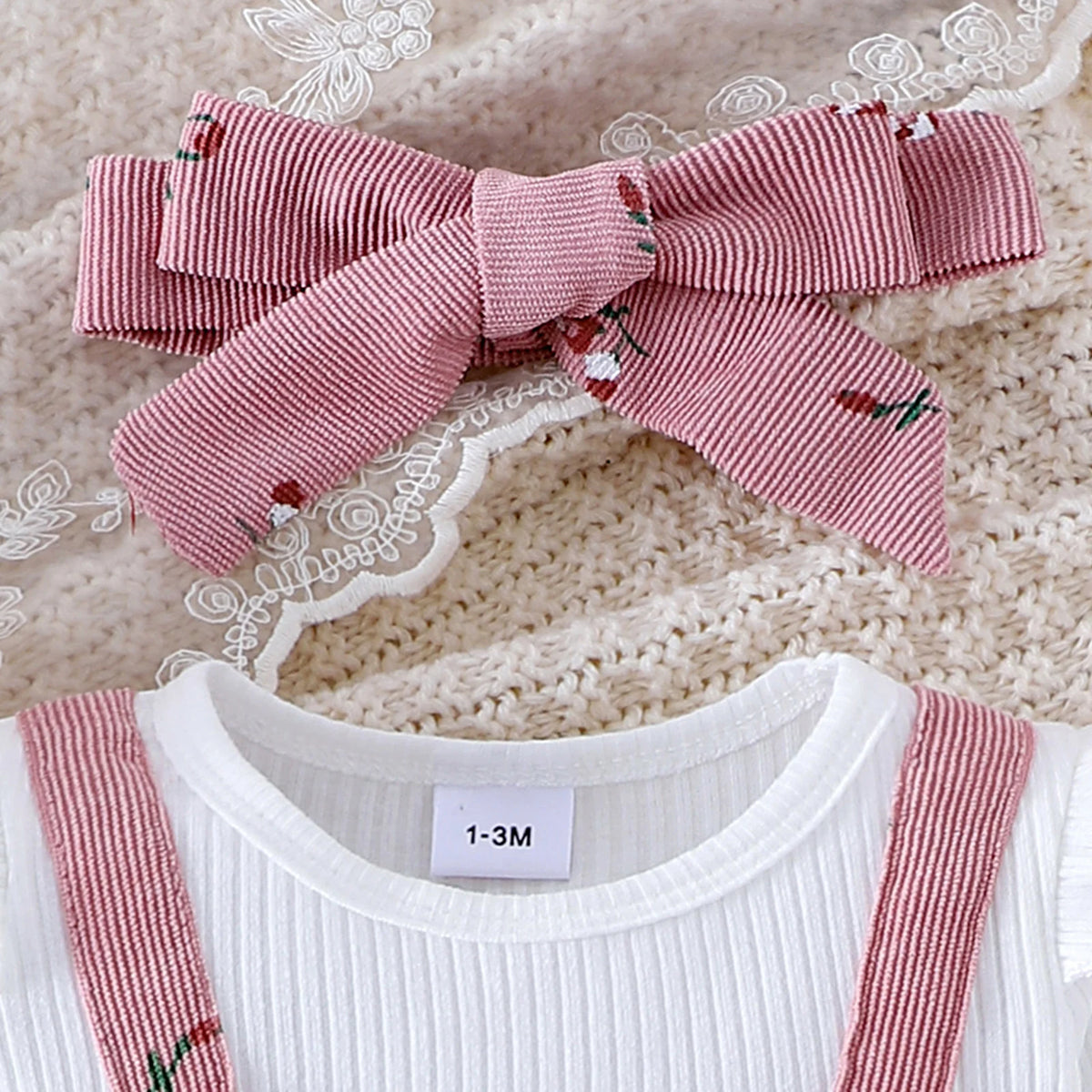 Floral Long Sleeve Baby Romper with Bow Headband
