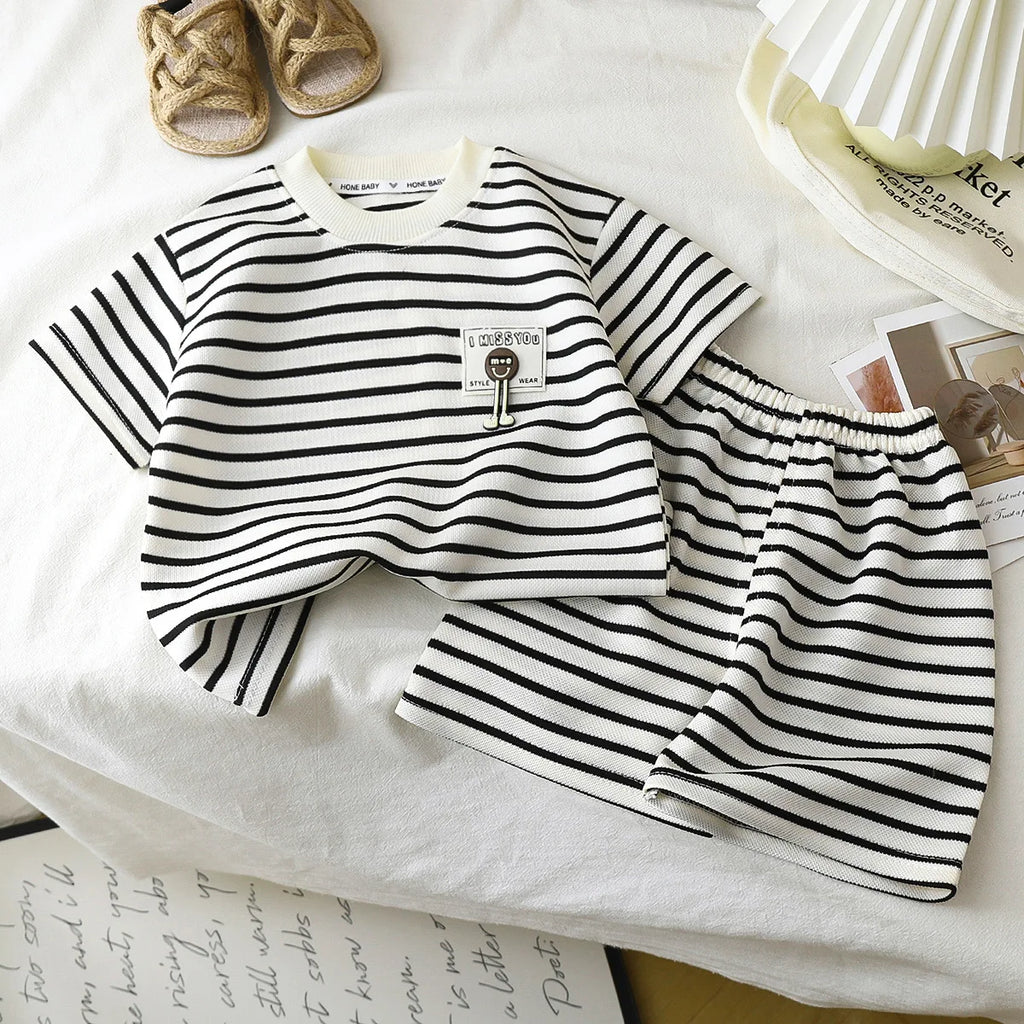 Children's Suit 2PCS Set Summer Short Sleeve +Shorts Striped