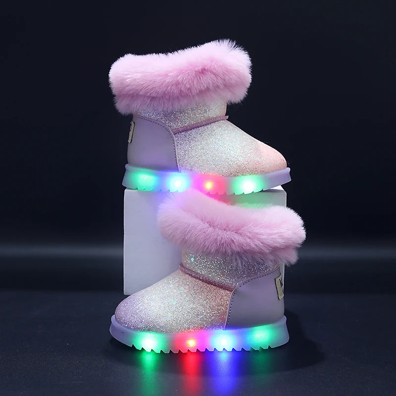 Mgo Kidss Autumn and Winter Girls' Snow Boots, Light-Up Shoe