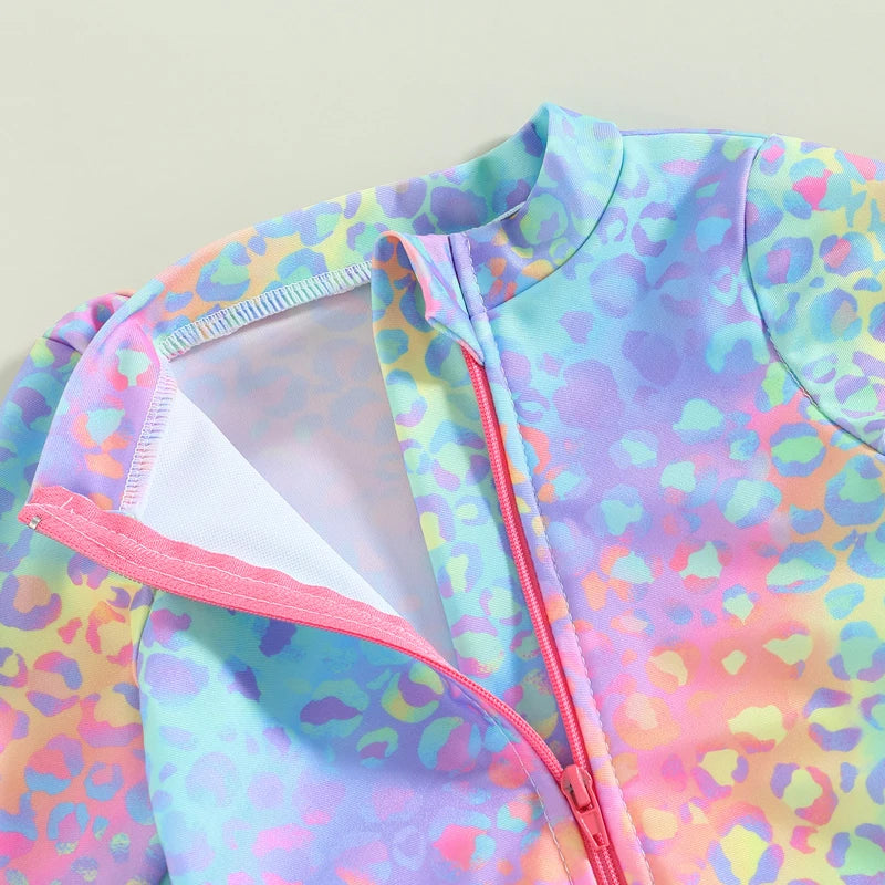 Baby Girl Fish Scale Print Swimsuit 1Piece Long Sleeve Swimw