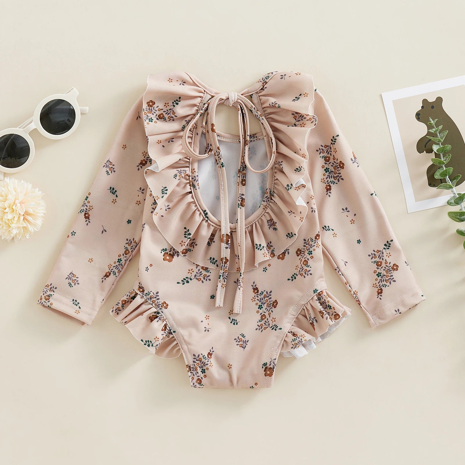 Kids Baby Girl Summer Swimwear Floral Print Backless Ruffles