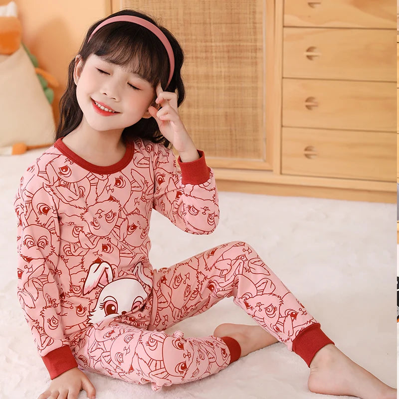 100% Cotton Pajamas Kids Girl Winter Pink Cat Teenager Girls