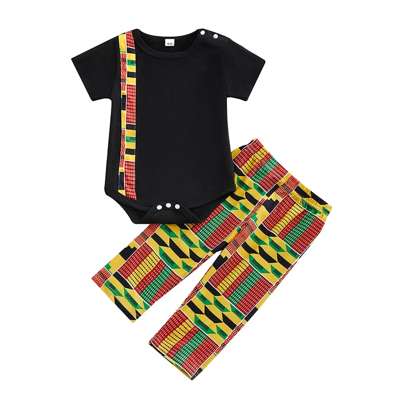 African Print Baby Romper & Trousers Set