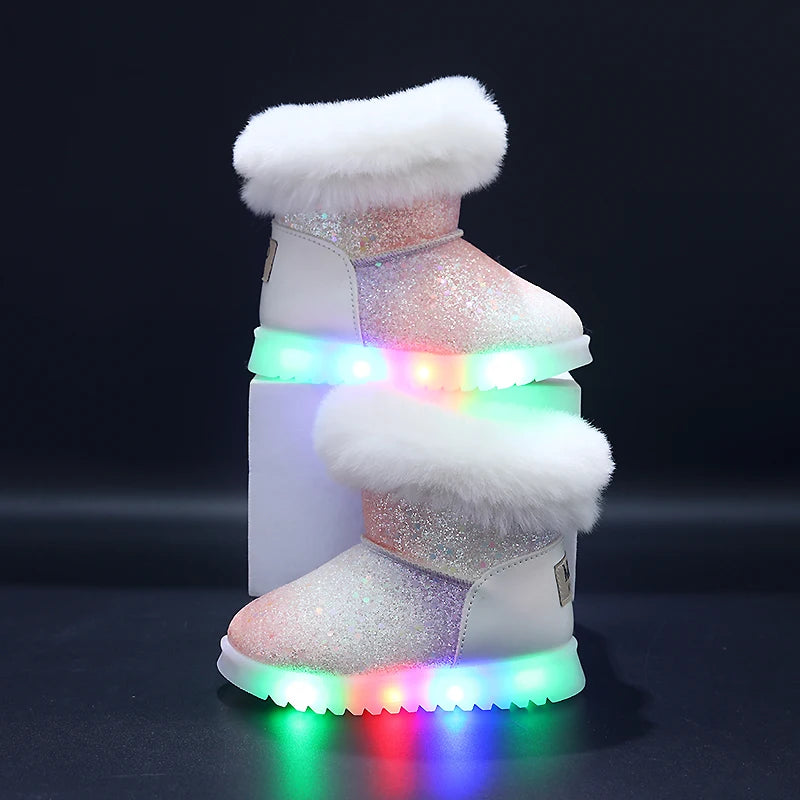 Mgo Kidss Autumn and Winter Girls' Snow Boots, Light-Up Shoe