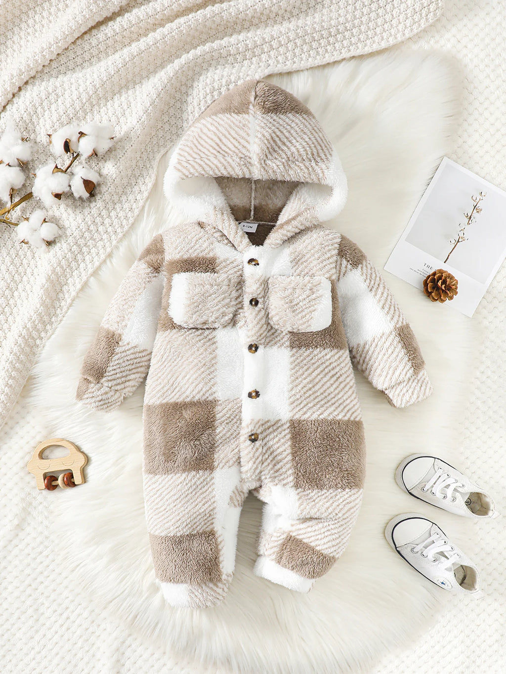 Cosy Plaid Hooded Romper | Baby 3-24 Months