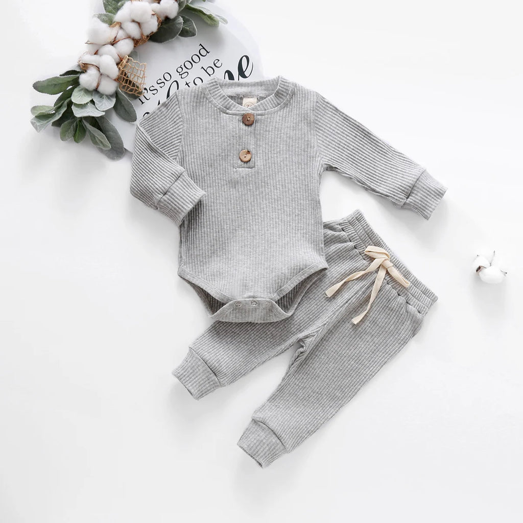 Infant Newborn Baby Girl Boy Spring Autumn Ribbed/Plaid Soli