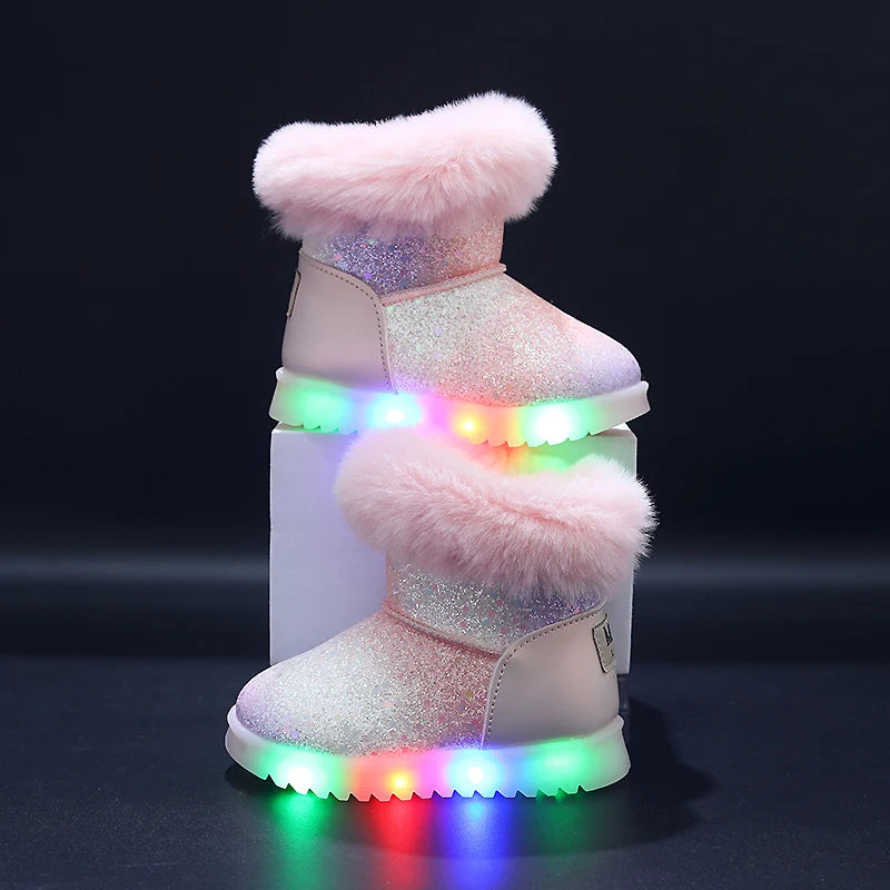 Mgo Kidss Autumn and Winter Girls' Snow Boots, Light-Up Shoe