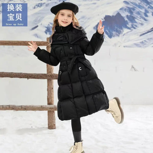 -30℃ Long Style Girls Jacket Winter Solid Color Thick Warm H