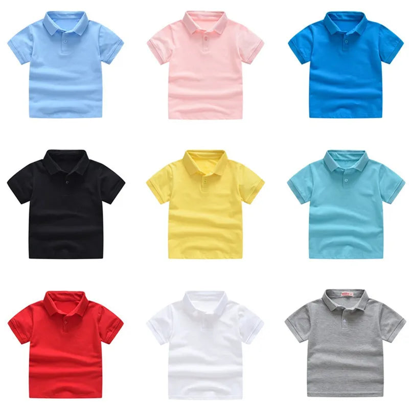 Solid Color Boys Girls Summer T-shirts Quality Uniform Polo