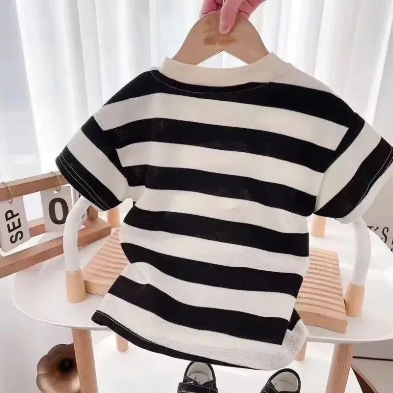 Summer Children Sets Boys Girls Short-sleeved Striped T-shir