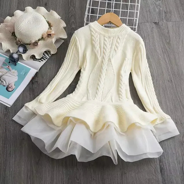 Girl Dress Winter Knitted Chiffon Dress Girl Christmas Party