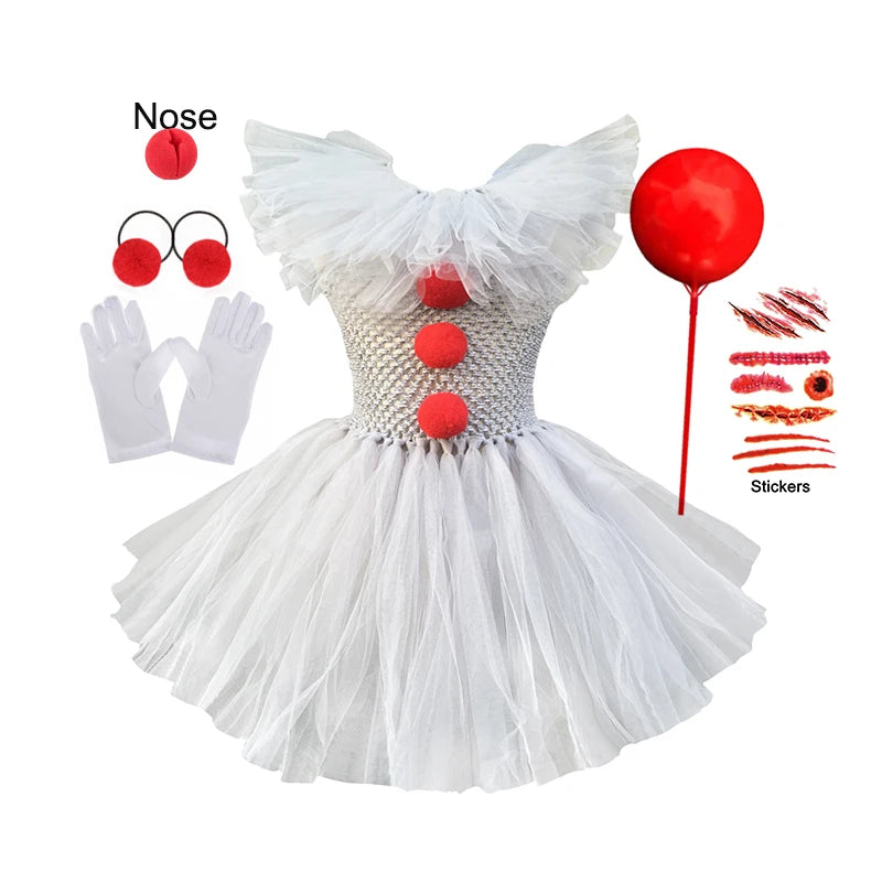 Girls Pennywise Clown Fancy Dress Costume