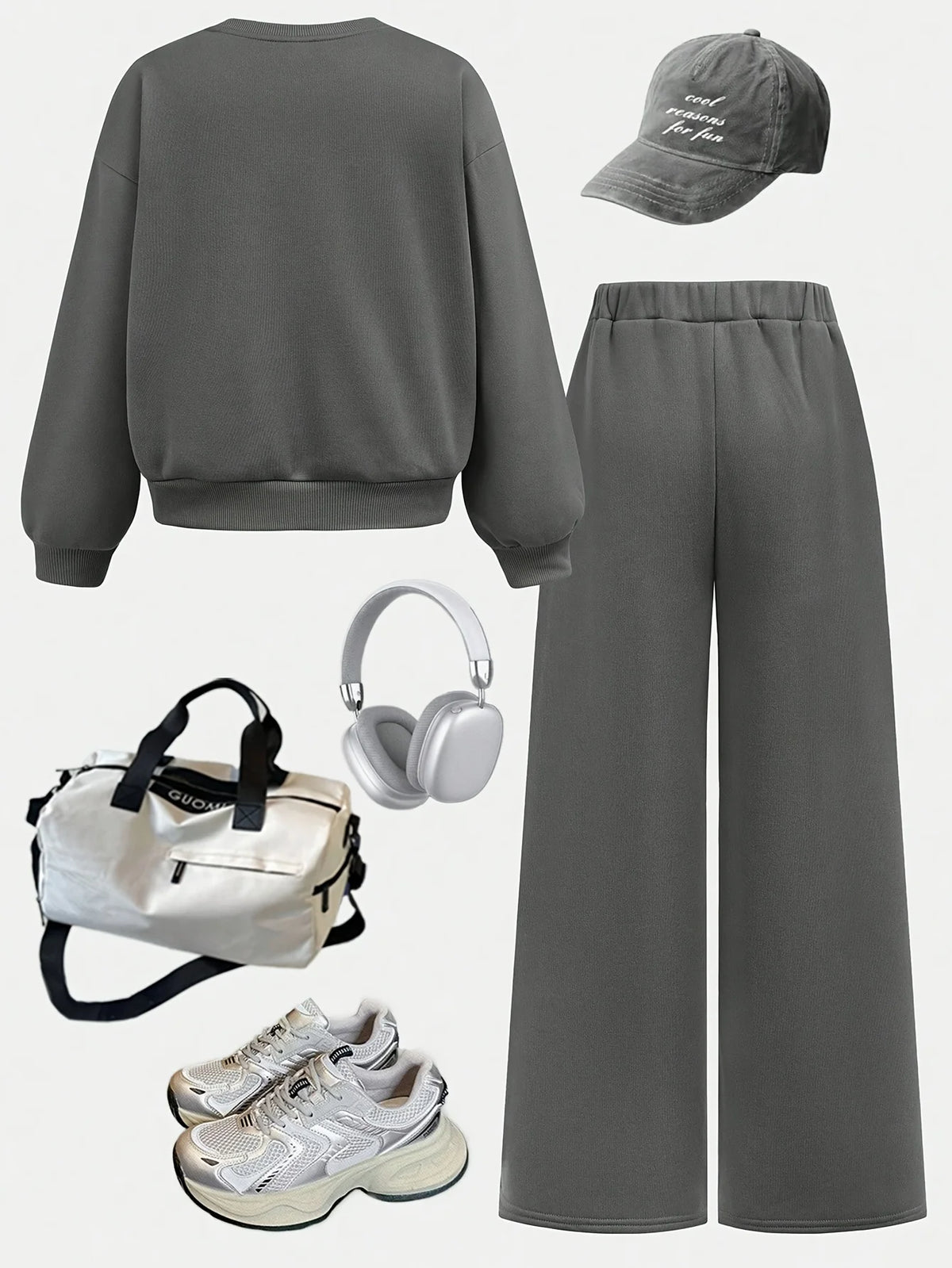 Girls' casual two-piece set: grey bow-accented sweatshirt an