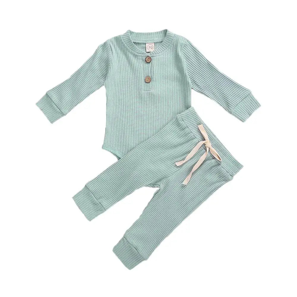 Infant Newborn Baby Girl Boy Spring Autumn Ribbed/Plaid Soli