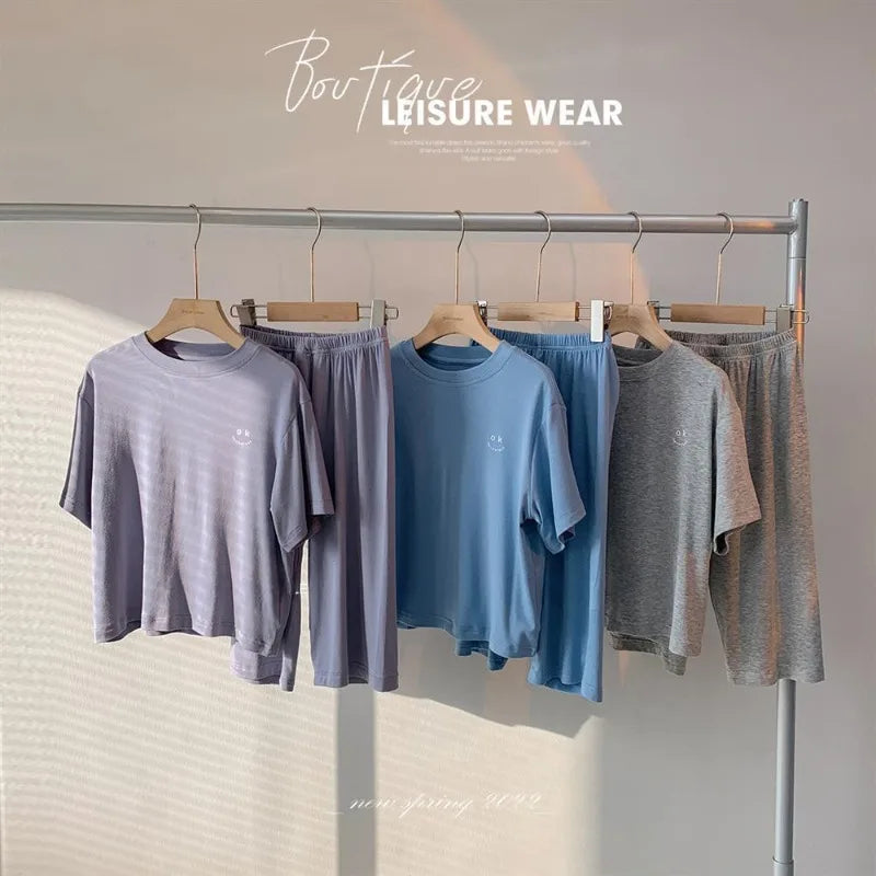 Summer Minimalist Boy Home Clothes Solid Color Loose and Com